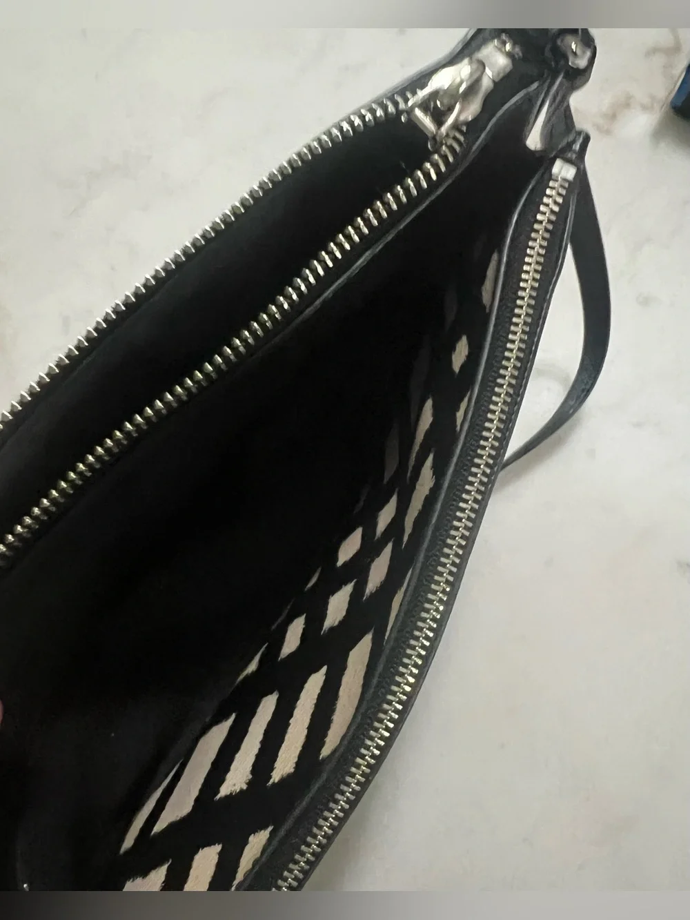 Coach East/West Leather Crossbody With Pop Up Black White Crisscross Print Pouch